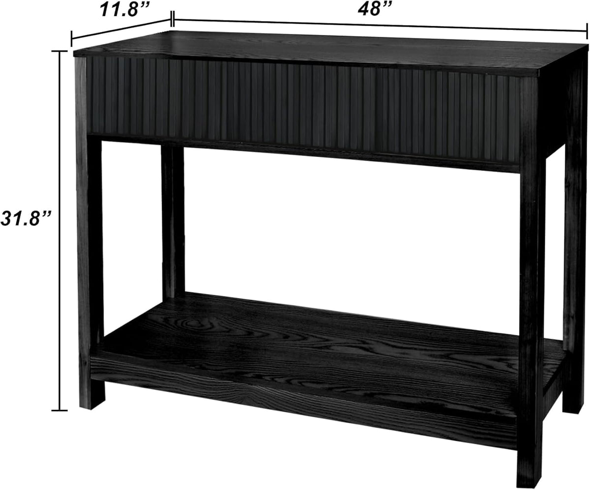 Fluted Console Table, Long Console Tables 48" Vanity Desk, Black Boho Entry Table Narrow Modern Hallway Table Modern