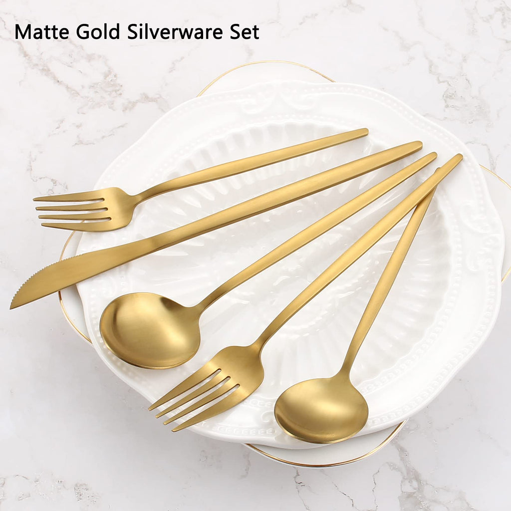 Matte Gold Silverware Set, 60-Piece Stainless Steel Flatware Set, Satin Finish tableware Cutlery Set, Service for 12