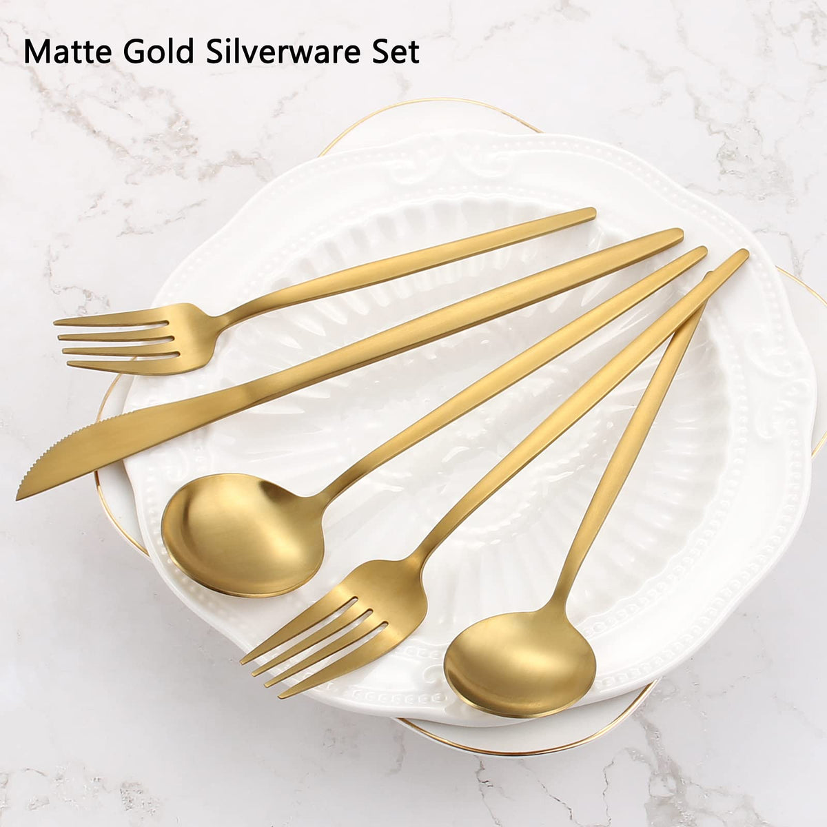 Matte Gold Silverware Set, 60-Piece Stainless Steel Flatware Set, Satin Finish tableware Cutlery Set, Service for 12