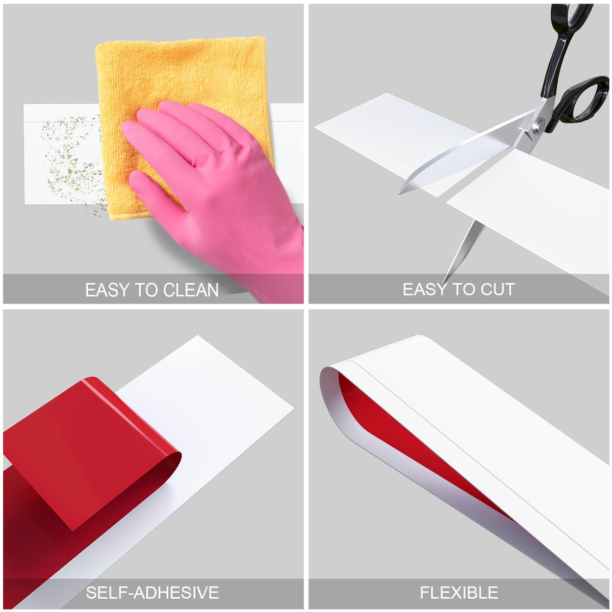 Flexible Baseboard Molding Trim, 5 Inch(W) x 60 Feet(L) Peel and Stick Rubber Wall Trim Molding, Self-Adhesive Vinyl
