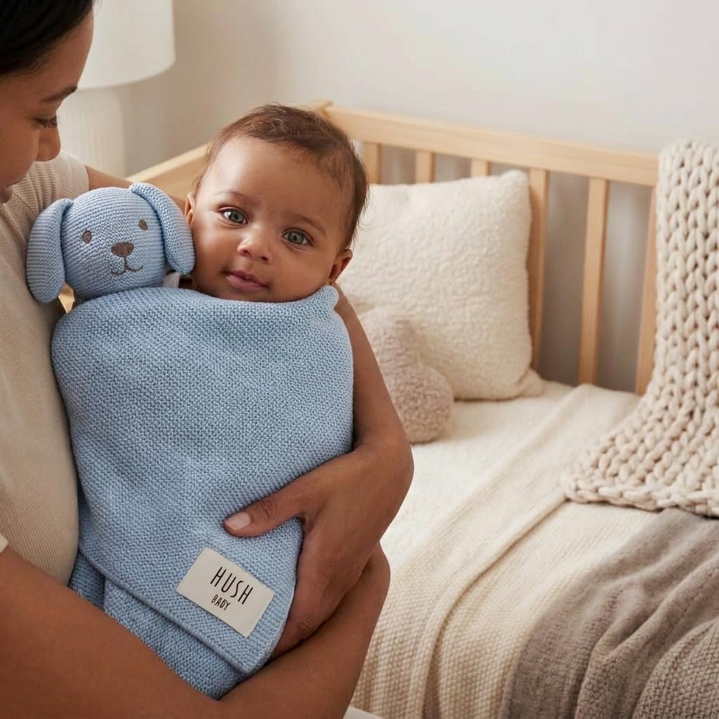 Certified Knit Comfort Blanket with Integrated Lovey - Organic Cotton & TencelTM Lyocell Blend | A Refined Expression