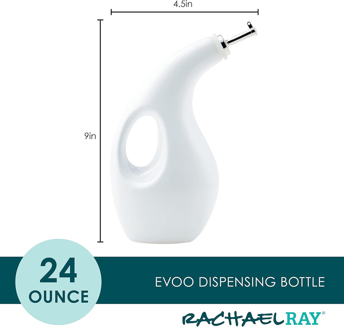 Ceramic EVOO Oil and Vinegar Dispenser Bottle, 24-Ounce, White