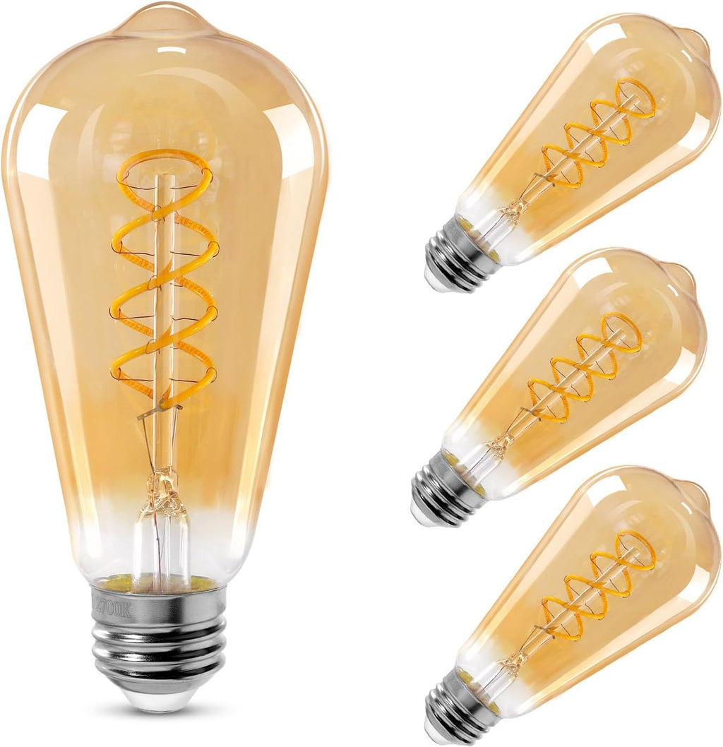 ST64 LED E26 Vintage Edison Light Bulbs, Amber Glass, Dimmable, 4W(40W Equivalent) 300 Lumens, 2200K Ultra Warm