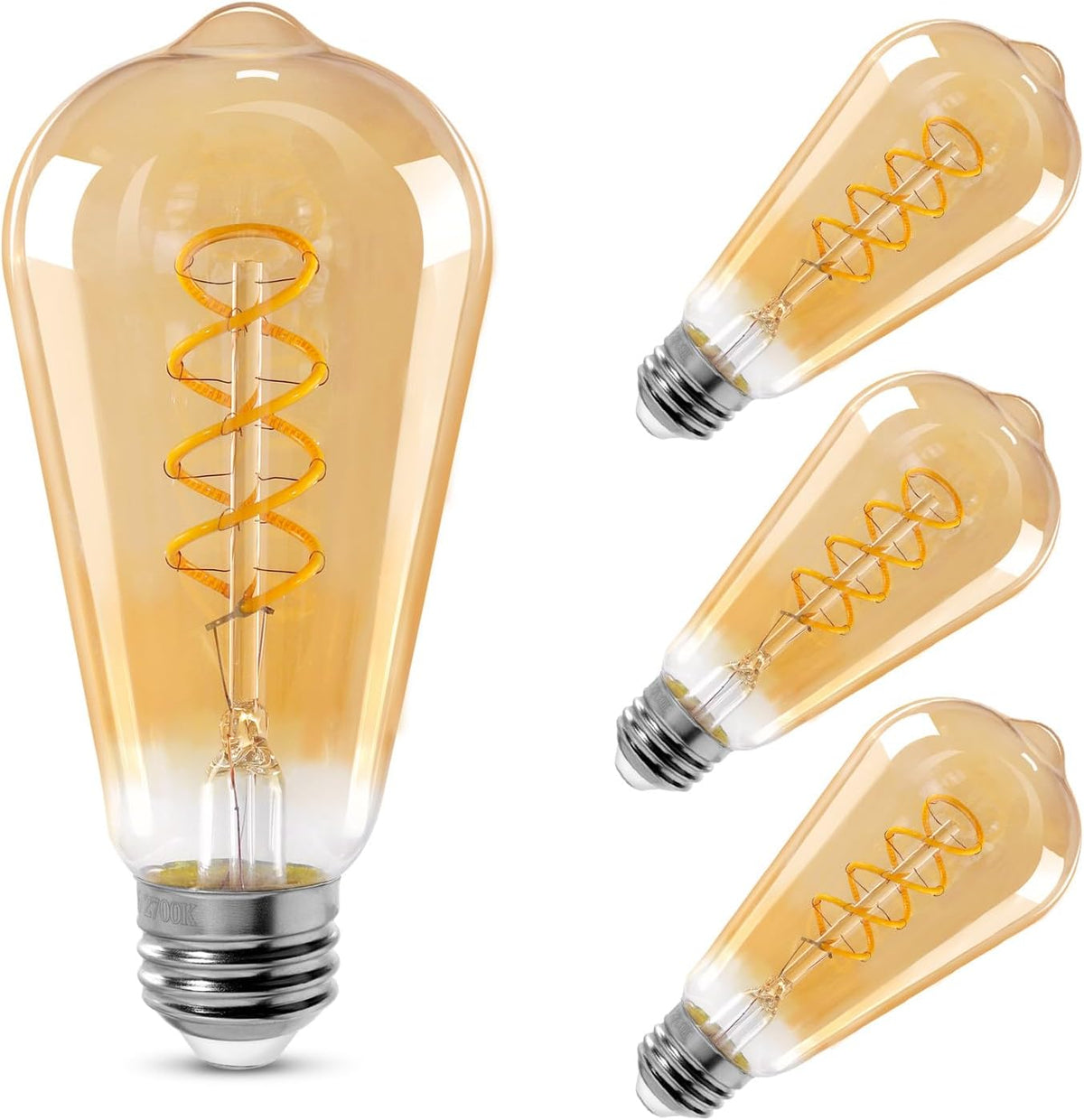 ST64 LED E26 Vintage Edison Light Bulbs, Amber Glass, Dimmable, 4W(40W Equivalent) 300 Lumens, 2200K Ultra Warm