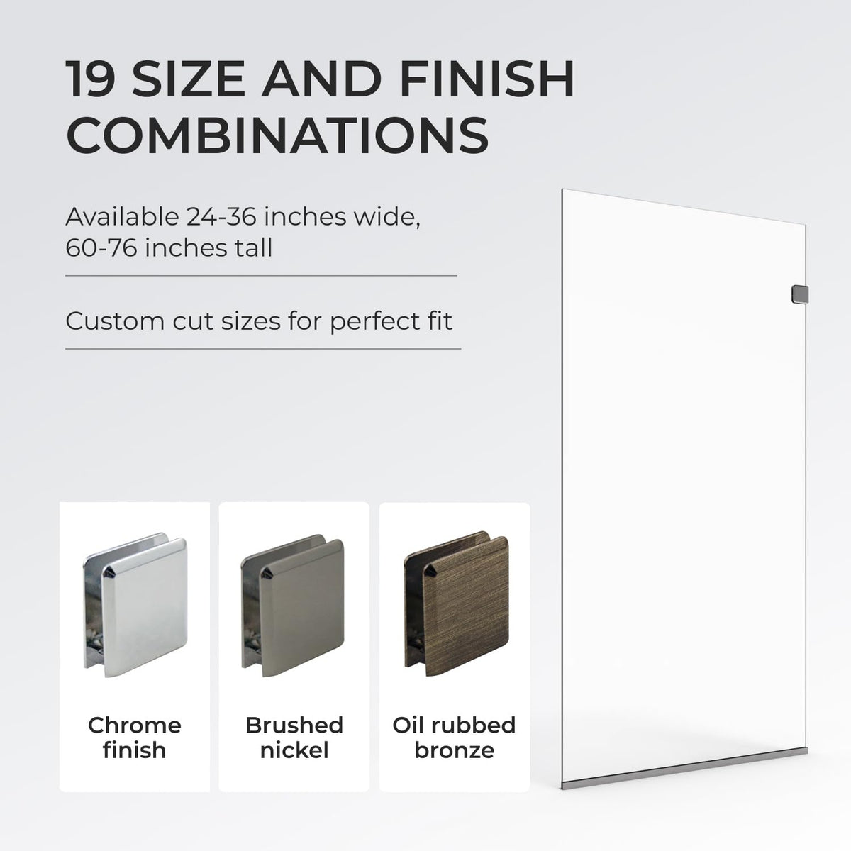 36x76 Frameless Shower Panel - 3/8" Thick Tempered Safety Glass - Fixed Bathroom Partition - Chrome Finish