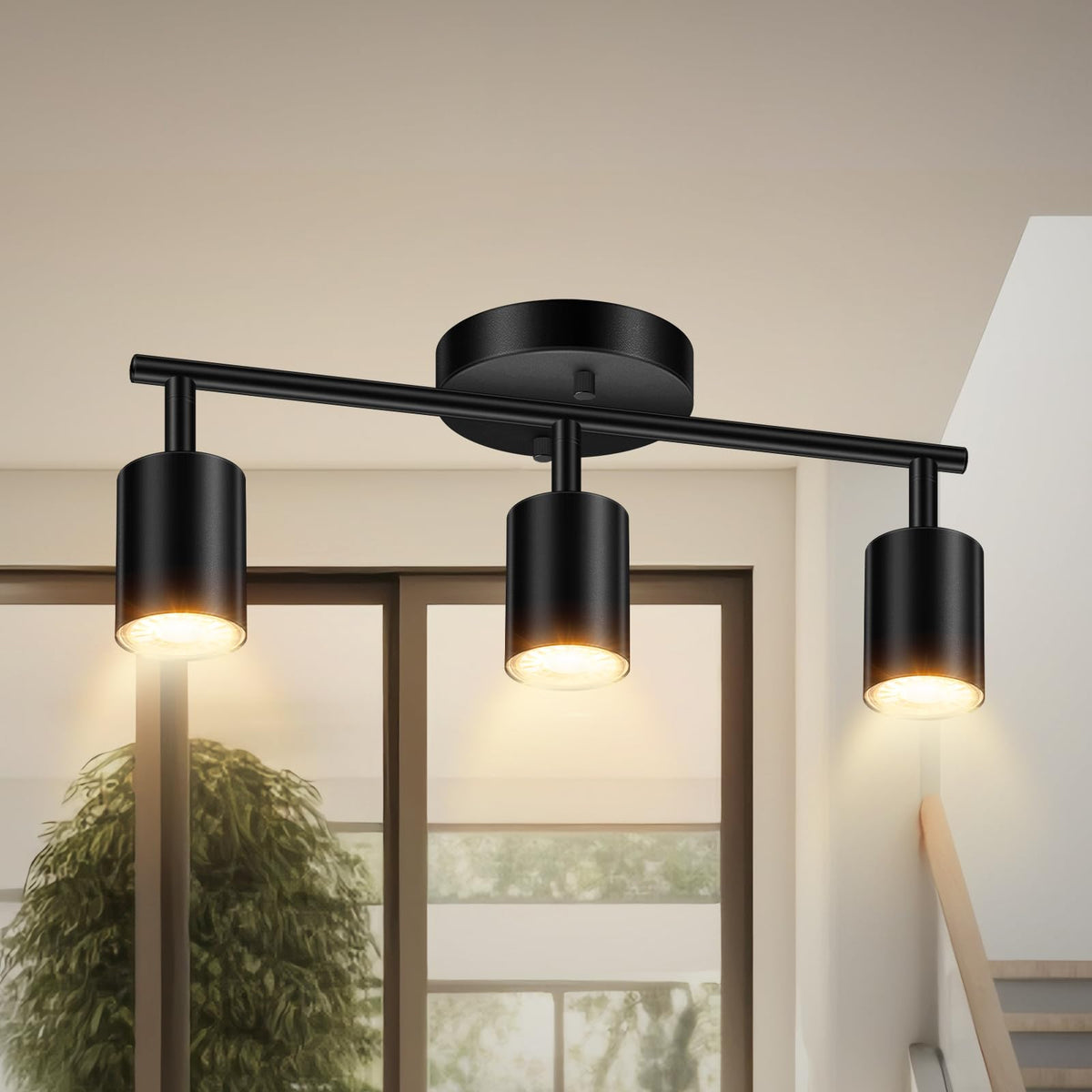 LED Track Lighting Fixtures Ceiling, Black 3-Light Track Lights, 3 Way Ceiling Spotlight, Flexibly Rotatable Wall