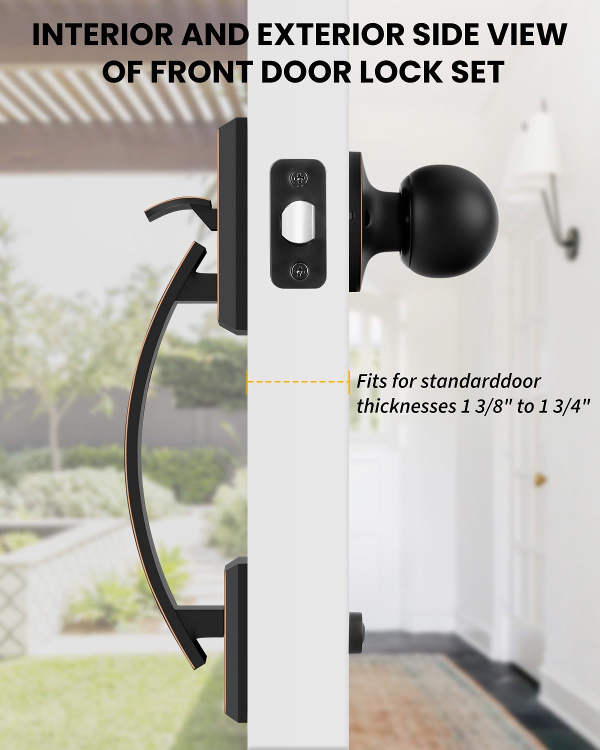Front Door Handle, Oil Rubbed Bronze Entry Door Handle No Lock