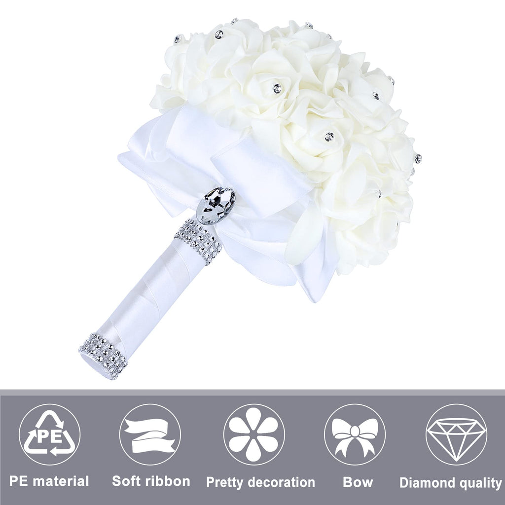 Wedding Bouquet Crystal Roses Bridesmaid Bouquet, Bridal Bouquet Artificial Flowers for Wedding, Party and Church