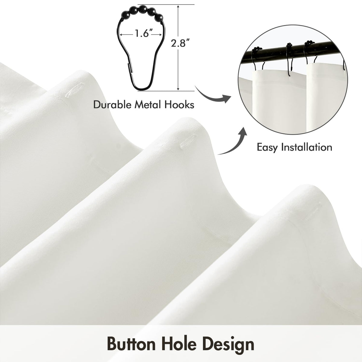 White Extra Long Linen Fabric Shower Curtain Set - W72xL108