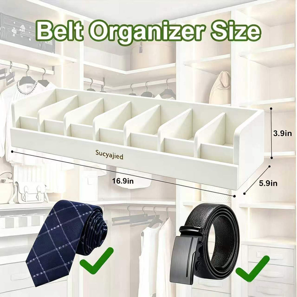 Belt Organizer, 7 Compartments Belt Organizer for Closet and Drawer, Bamboo Tie and Belt Storage Case, Belt Holder