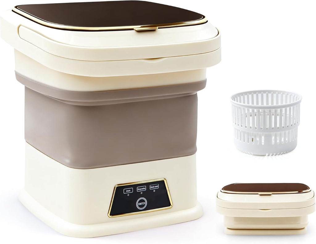 Portable Washing Machine, 16L Upgraded with Spin Basket, Small Washer portable for Underwear, Delicate Clothes, and Light Laundry, Suitable For Travel, Camping,Apartments, Dormitories, Hotels (Beige)