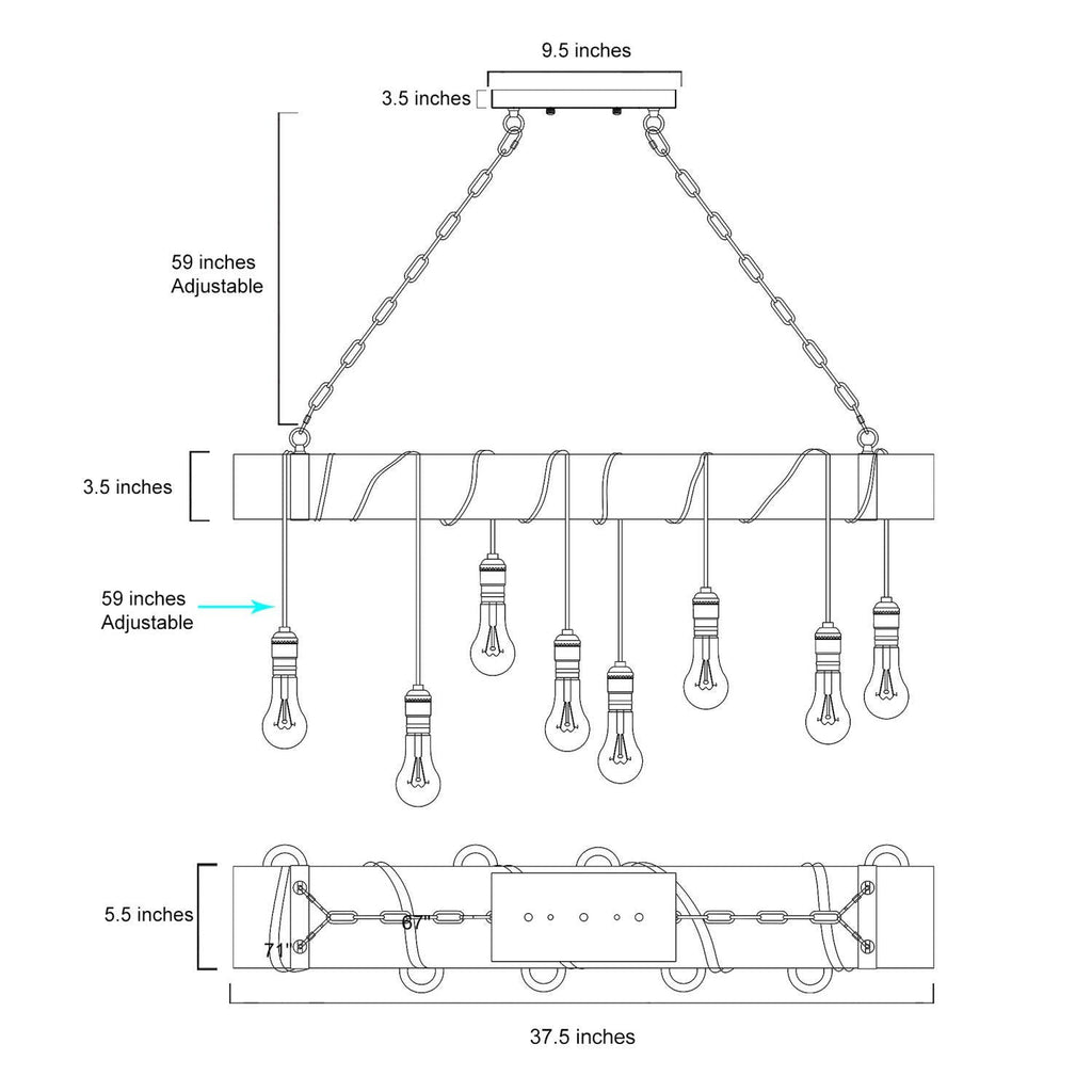 8-Light Wood Farmhouse Rectangular Chandelier