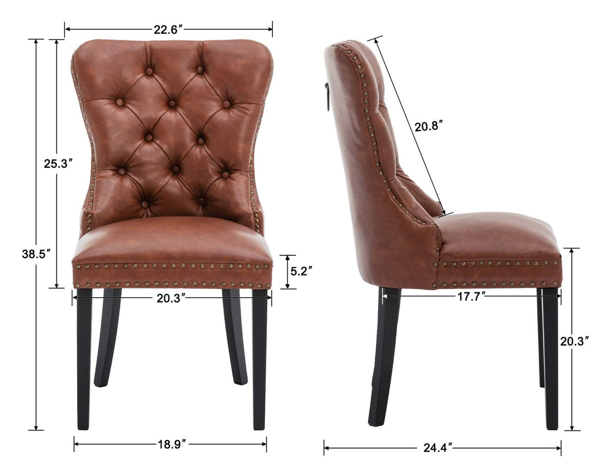 Brown Leather Dining Chairs Set of 2 Mid Century Modern Dining Room Chairs Tufted Upholstered Kitchen Dining Chairs