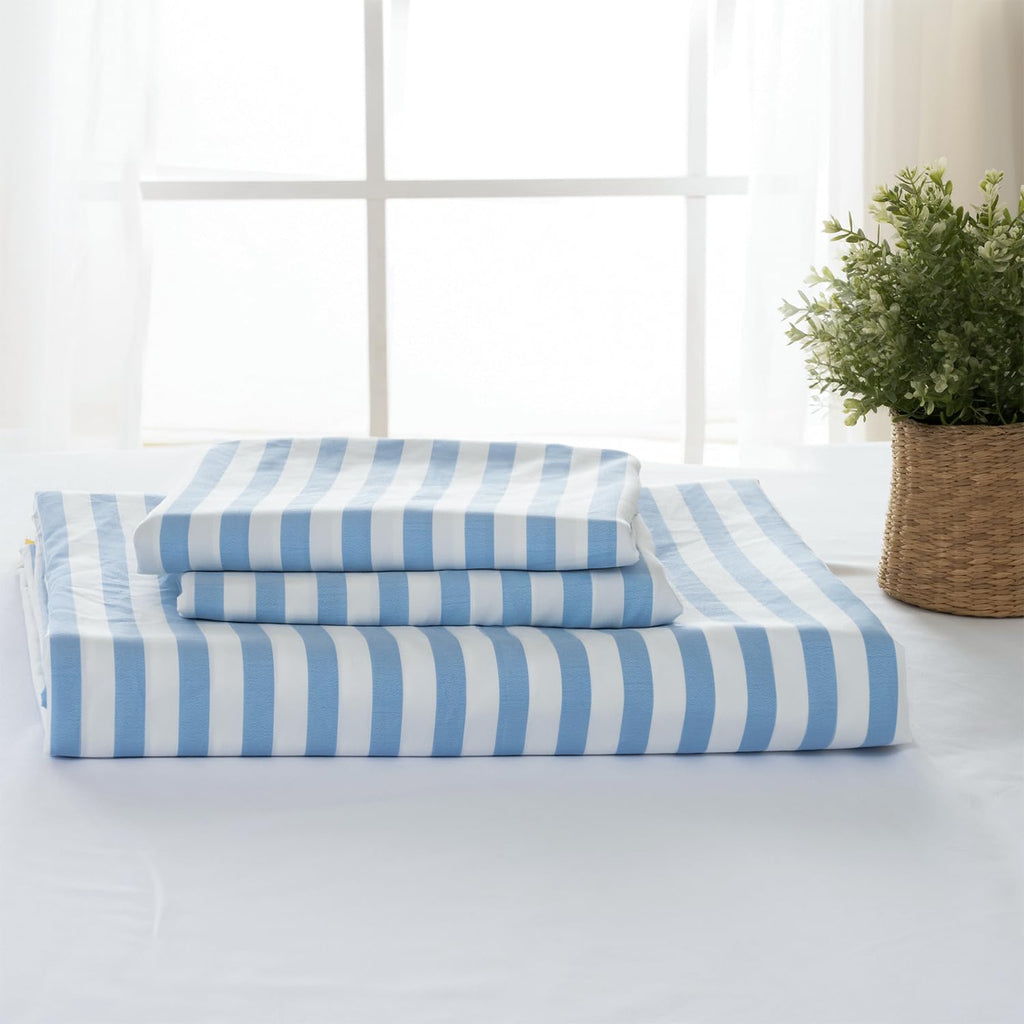 Duvet Cover Set, Blue Striped Comforter Cover with Button Closure, Breathable and Cooling, Includes 1 Duvet