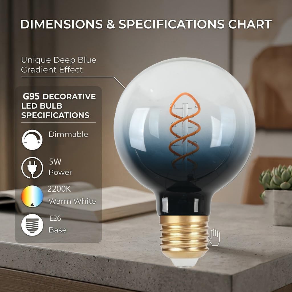 G95 Large LED Edison Light Bulb,5W Gradient Black Glass
