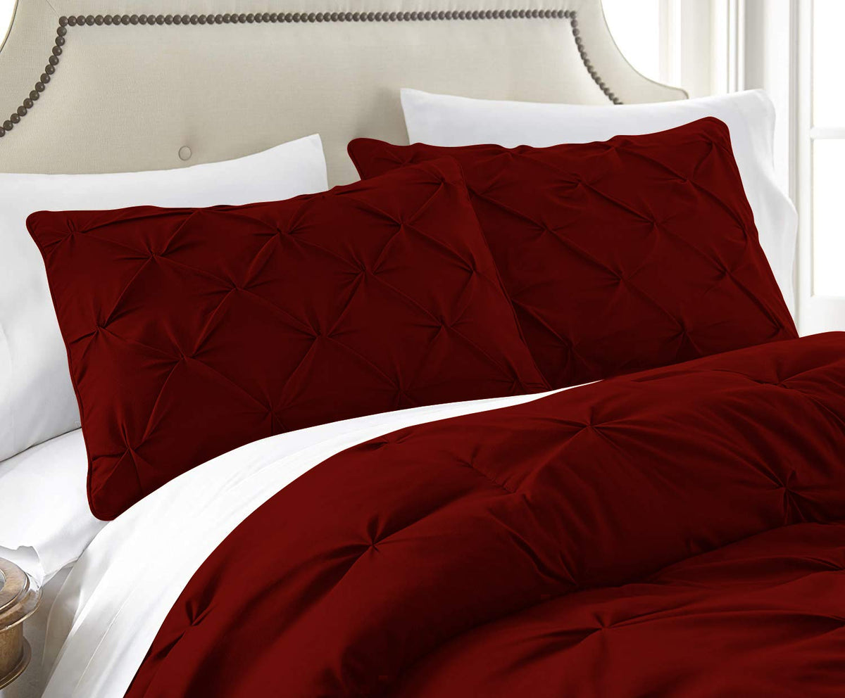 100% Egyptian Cotton 7-Piece Pinch Pleat Pintuck Bedding Comforter Set, 1000 Thread Count (TwinXL, Burgundy)
