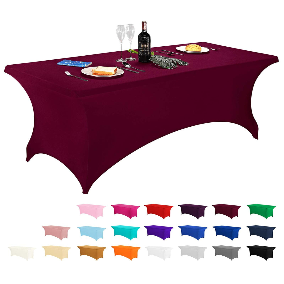 Spandex Fitted Stretch Table Cover for 6 ft or 4ft or 8ft Folding Table, Rectangular Cocktail Tablecloth, Perfect for