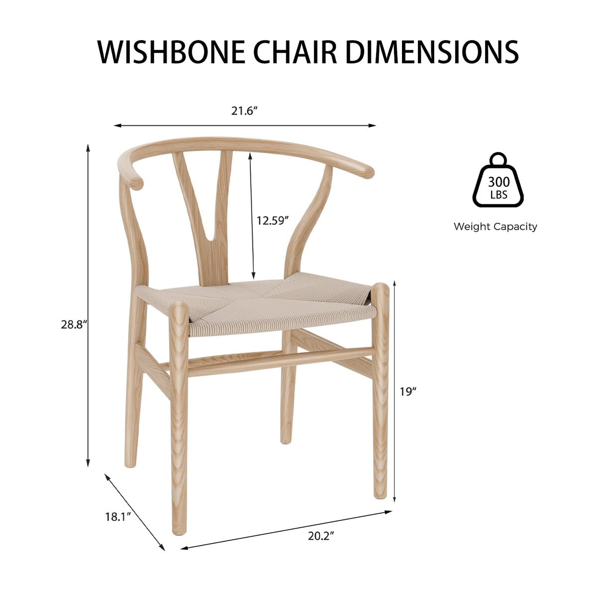 Wishbone Chairs Set of 2, Rattan Dining Chairs (Natural)