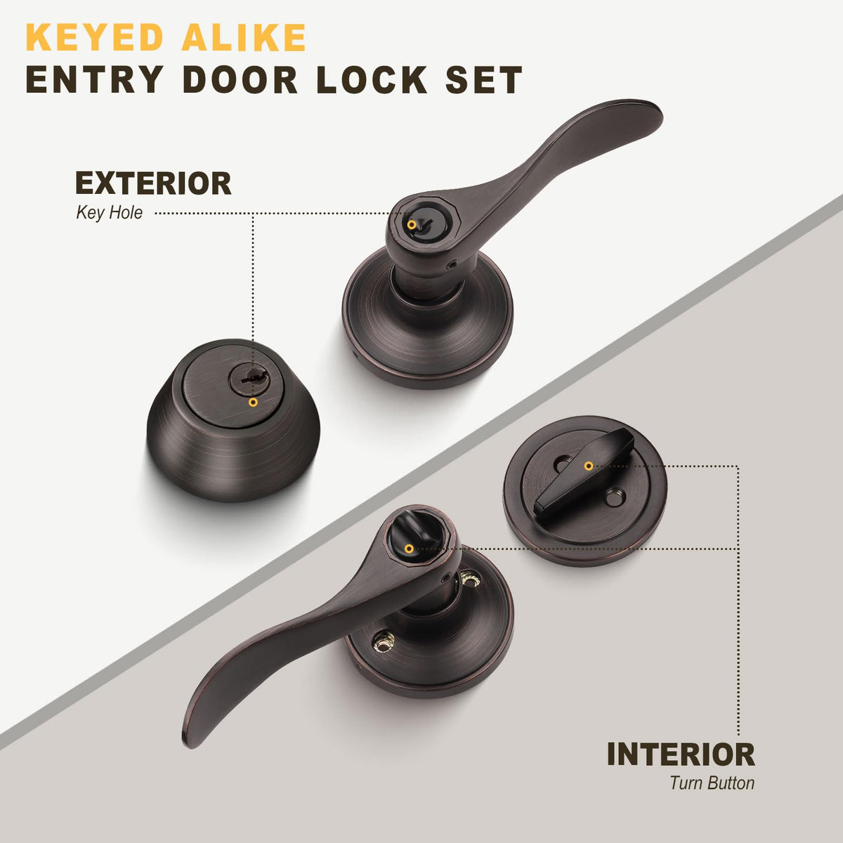1 Pack Front Door Lockset with Single Cylinder Deadbolt, Oil Rubbed Bronze Door Lever Deadbolt Keyed Front Door Lock