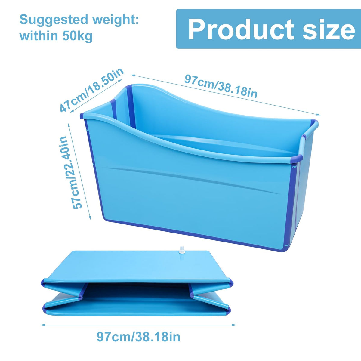 39" Foldable Bathtub, Large Folding Tub for Kids