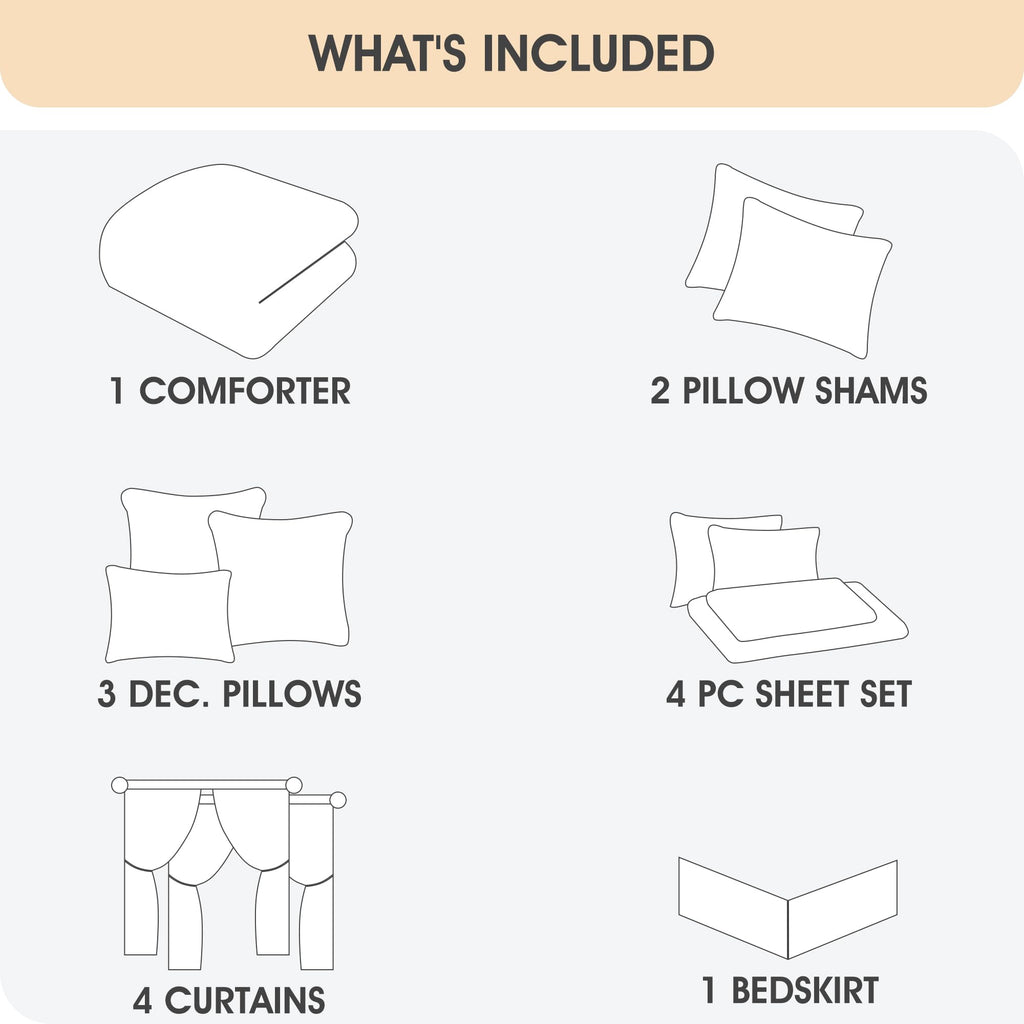 King Comforter Set, Wine Gold, 15 Pieces Room in a Bag, Ultra Soft Jacquard with Patchwork, Luxury Bed Set with