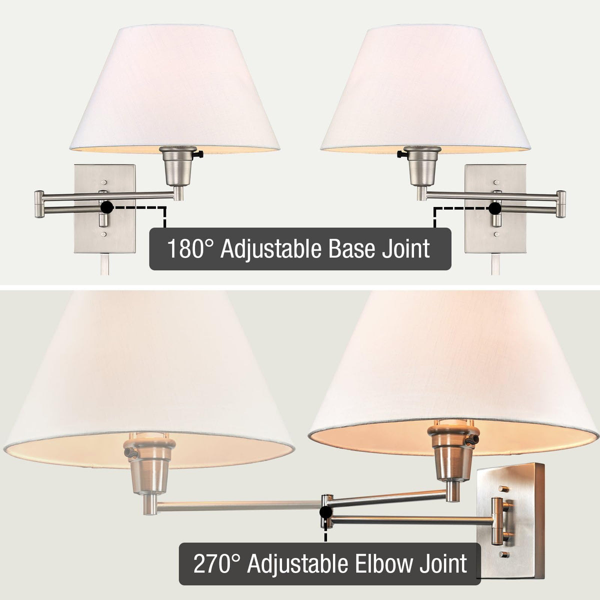 Cambridge 15" Modern Swing Arm Wall Sconce + 3-Way Switch, 2-Pack