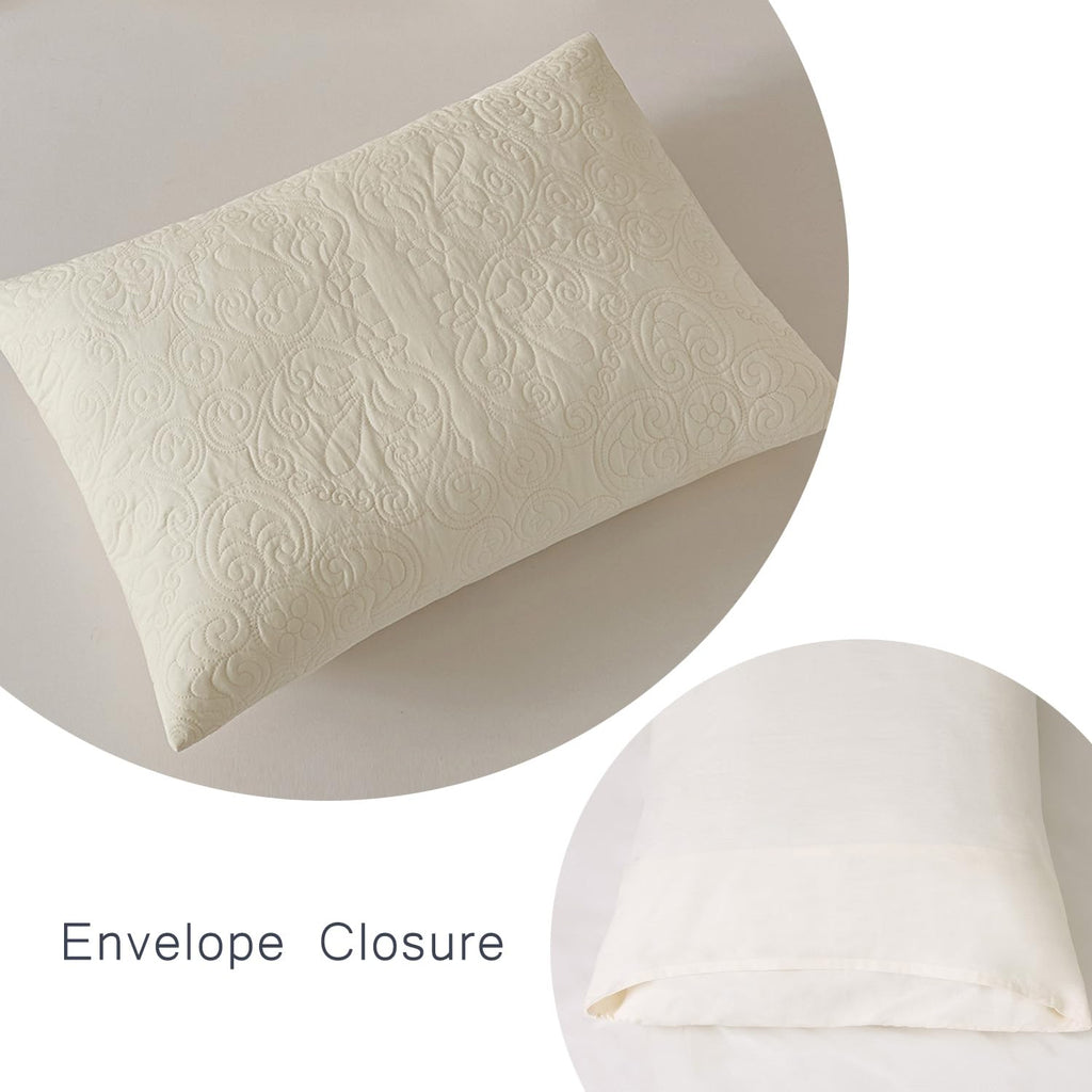 Quilted Pillow Shams Damask Ivory Medallion Set of 2 Embroidered