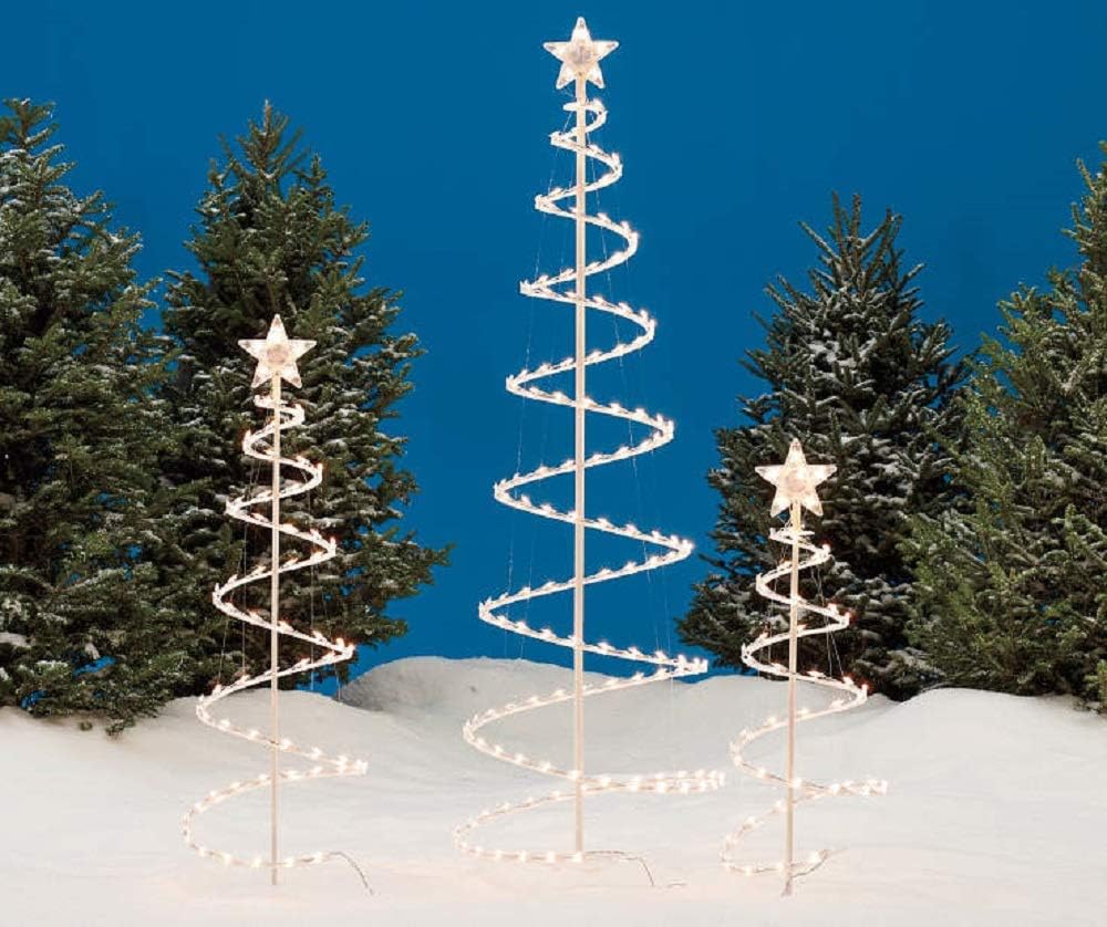 3 Sets of 3 Lighted Spiral Christmas Trees - 3 Ft 4 Ft and 6 Ft - 270 Clear Lights