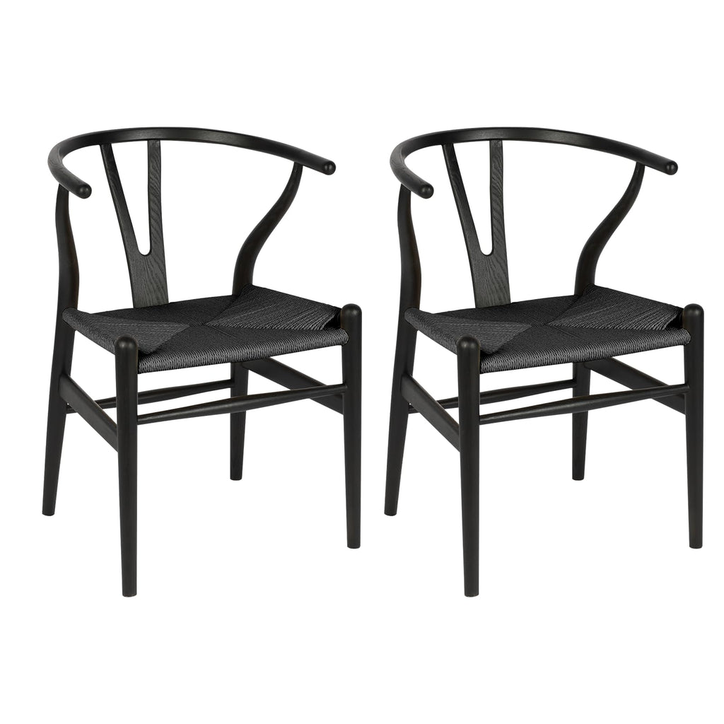 Wishbone Chairs Set of 2, Solid Ash Wood Dining Chairs (Black)