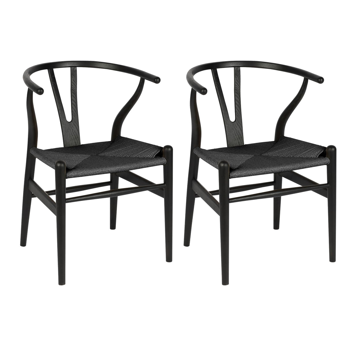 Wishbone Chairs Set of 2, Solid Ash Wood Dining Chairs (Black)