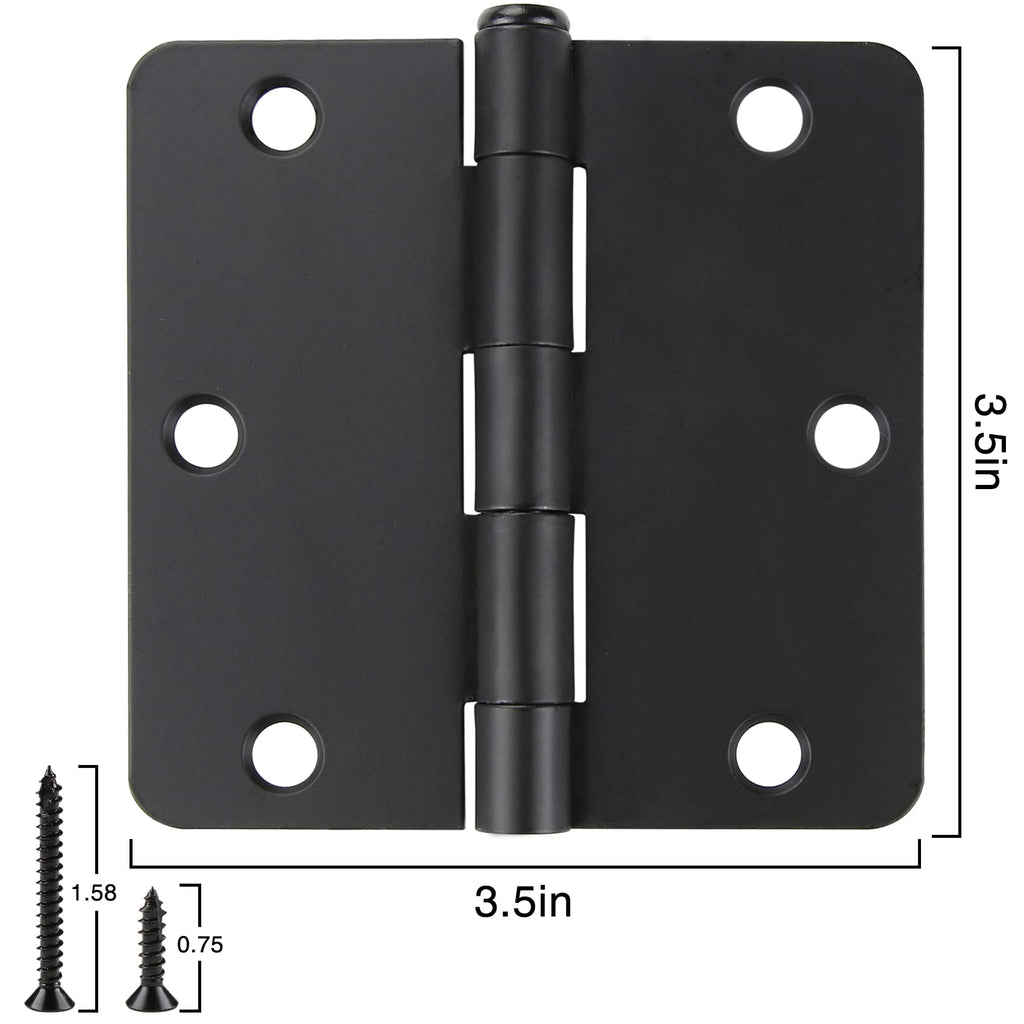 12 Pack Black Door Hinges Black Matte Black Hinges for Doors 3 1/2 Interior Door Hinges 3.5" x3.5 Inch Hinges Rounded