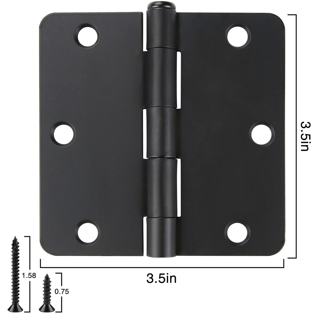 12 Pack Black Door Hinges Black Matte Black Hinges for Doors 3 1/2 Interior Door Hinges 3.5" x3.5 Inch Hinges Rounded