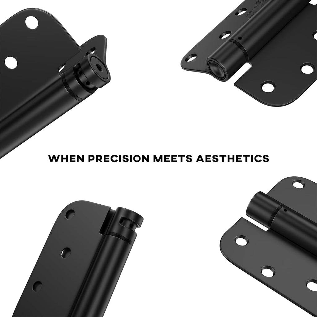6 Pack Black Spring Door Hinges 4 Inch 5/8" Radius Corners