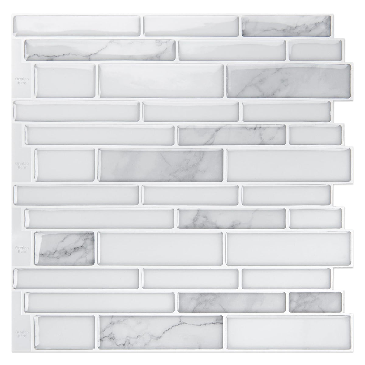 Stone Peel and Stick Backsplash, 10-Sheet, 12" x 12", White Marble