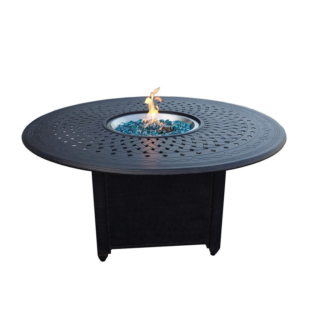 AC Series 60-Inch Round Propane Fire Pit Dining Table - Cast Aluminum Fire Table in Antique Bronze for Outdoor Patios