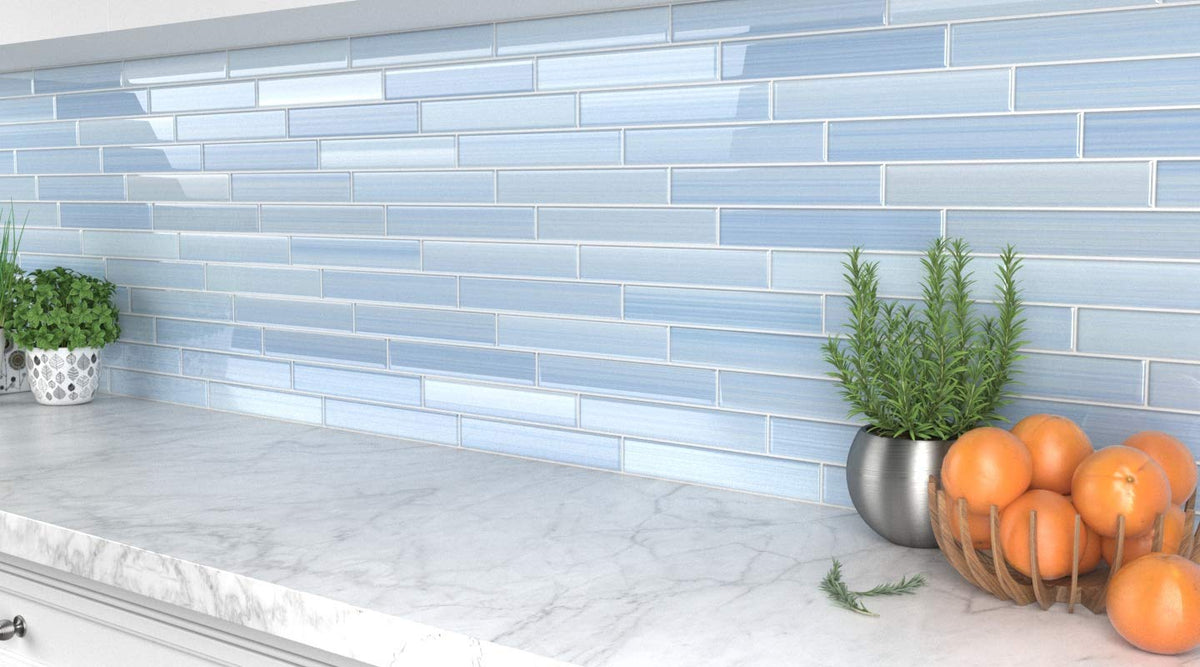 Big Blue Glass Subway Tile Backsplash or Bathroom/Showers, 2x12