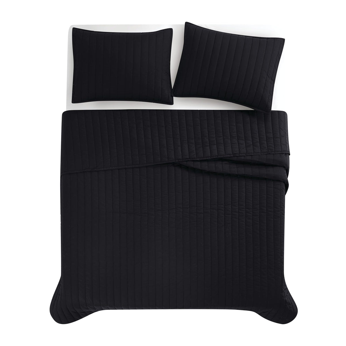 Solid Cotton Percale Black 3 Piece Quilt Set, Solid Color Themed, Oeko-TEX Certified Confidence