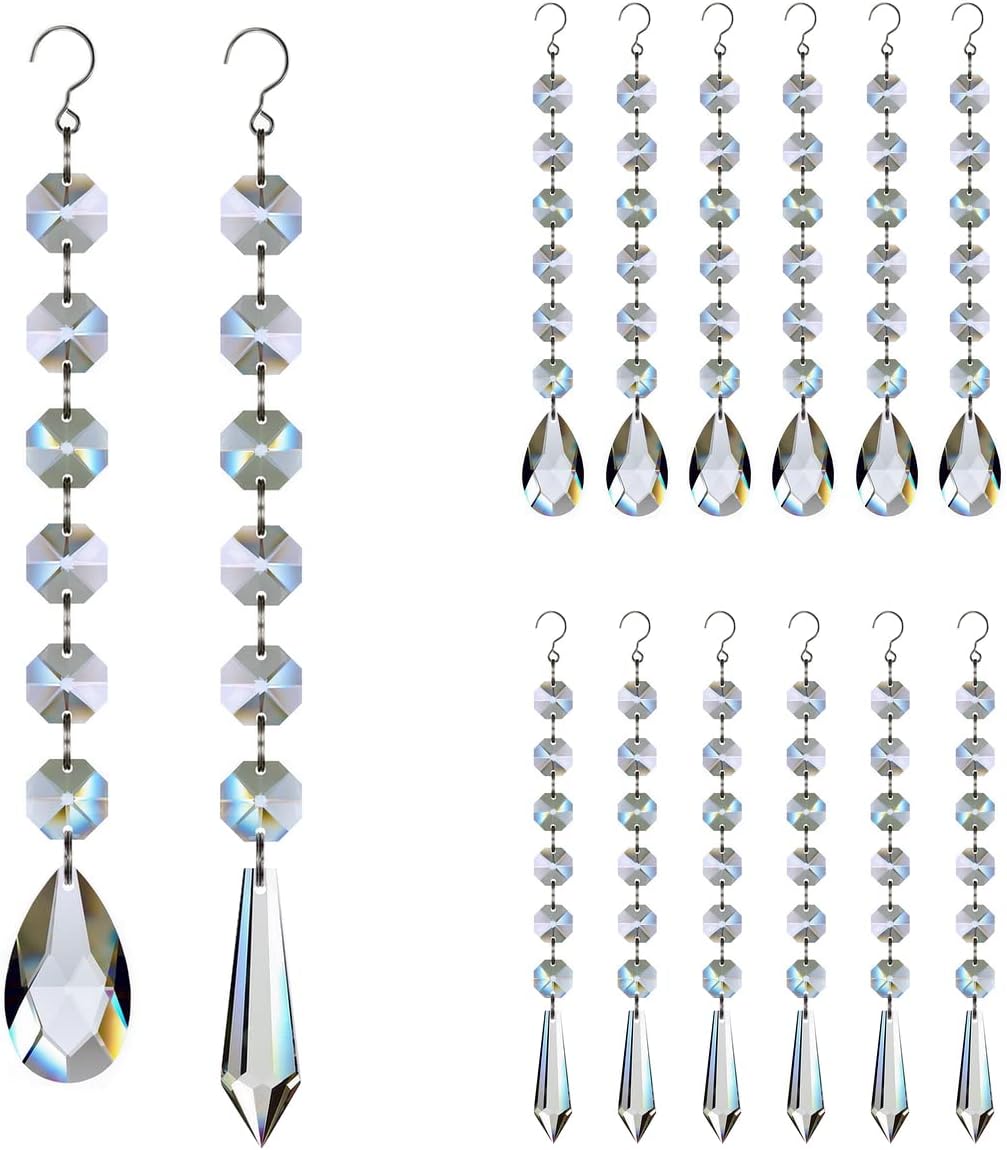Teardrop Crystals Garland 12 Strands, Hanging Chandelier Crystals Clear - 38mm/55mm Glass Beads Chain for Decoration
