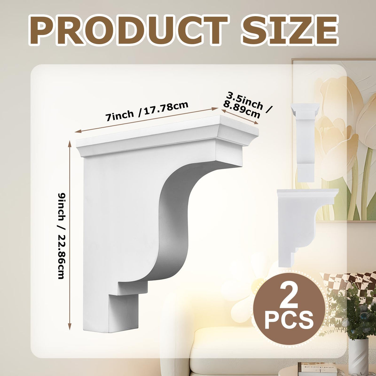 2 Pcs Unfinished Paintable Corbels, 3 1/2 W x 7 D x 9 Inch H