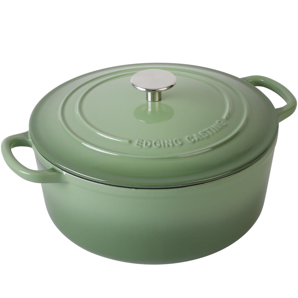 Enameled Dutch Ovens Cast Iron Dutch Oven Pot with Lid for Bread Baking, Cook, Dual Handle, 7 Quart, Pistachio Green