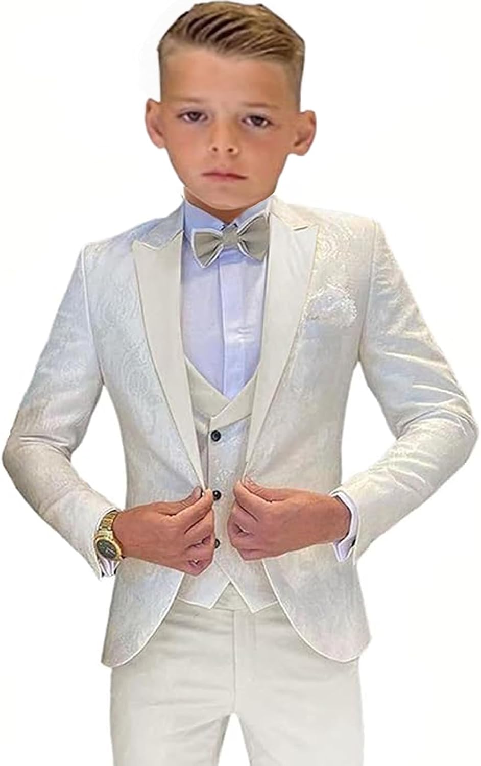 Boys Formal Suit Wedding Tuxedo 3 Pieces Floral Jacket Pants Vest Kids Party Blazer