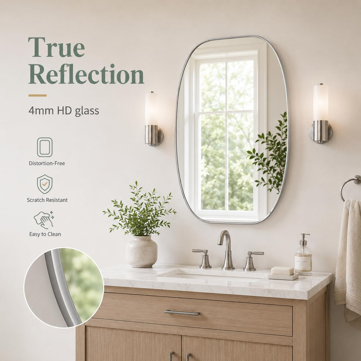 Silver Oval Bathroom Mirror 20x30 Inch, Oblong Vanity Mirror