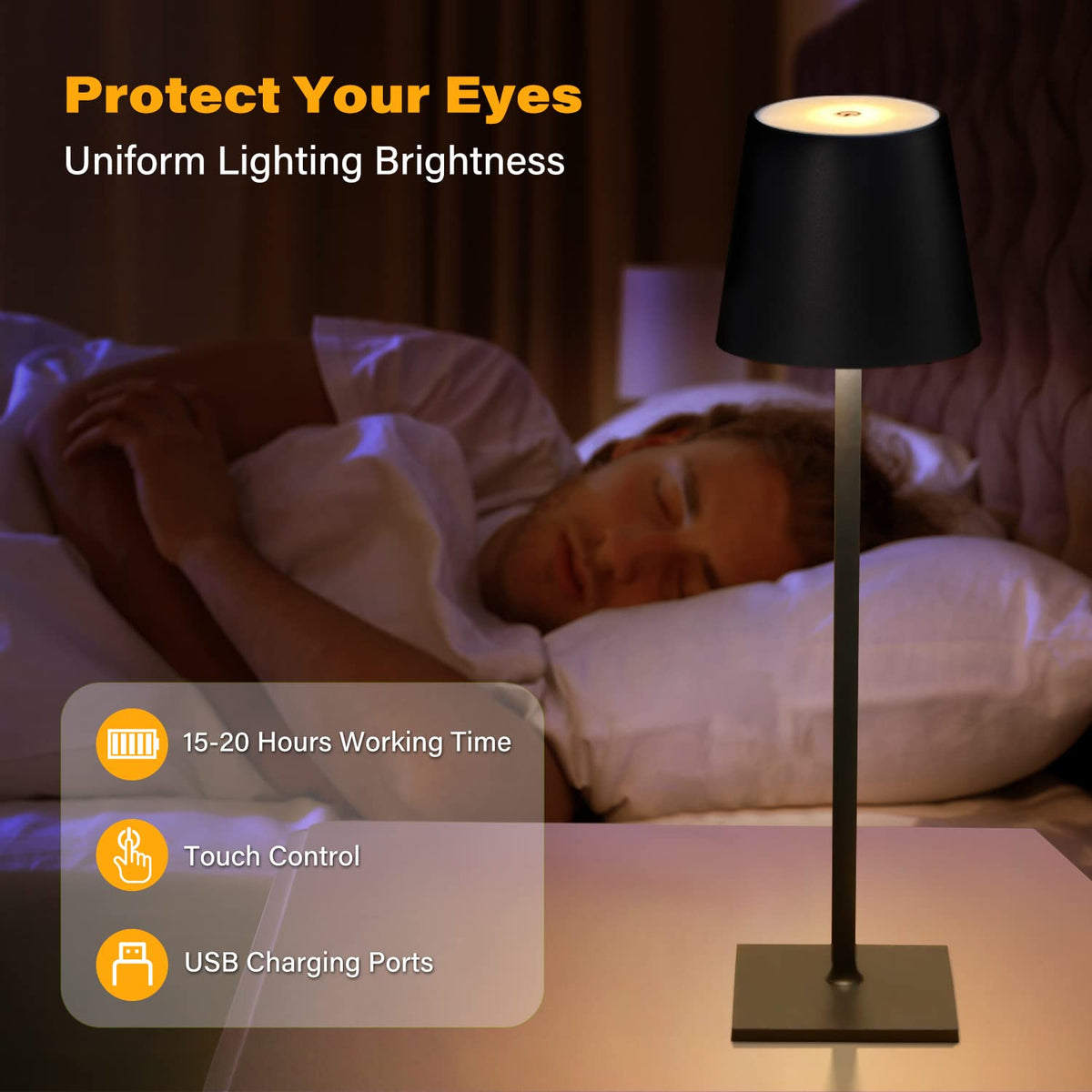 2 Pack Cordless Table Lamps, 3 Colors Stepless Dimming, 5000mAh Rechargeable Battery LED Desk Lamp /Couple