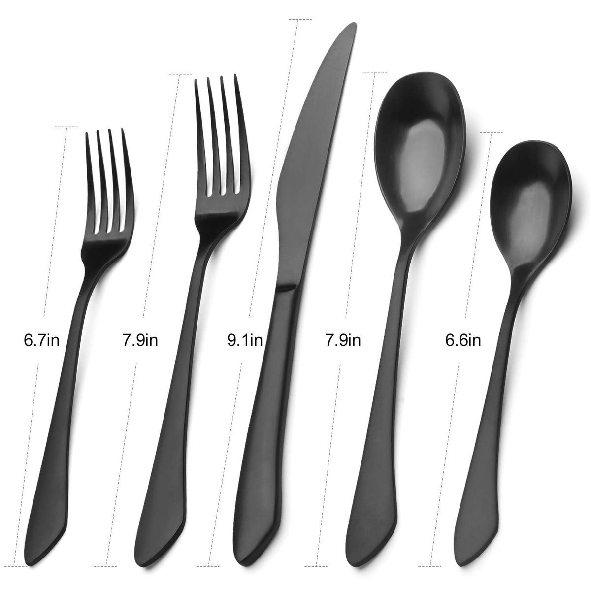 Matte Black Silverware Set, 40-Piece Stainless Steel Flatware Set Service for 8, Satin Finish Tableware Cutlery Set