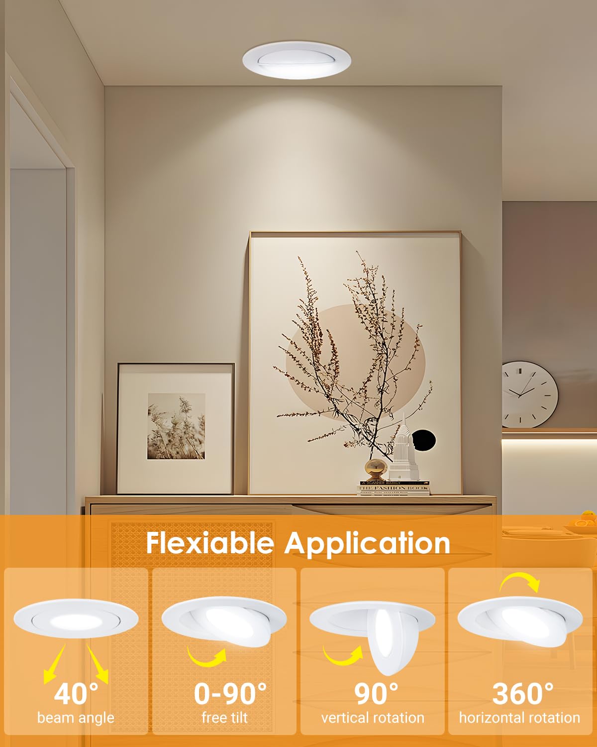 3 Inch Gimbal LED Recessed Lights 6 Pack,5CCT Canless Light