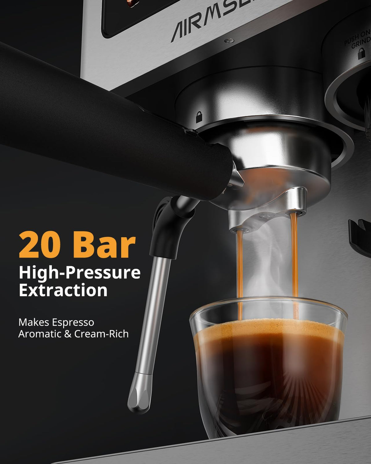 Espresso Machine with Grinder, 20 Bar, Milk Frothing Steam Wand
