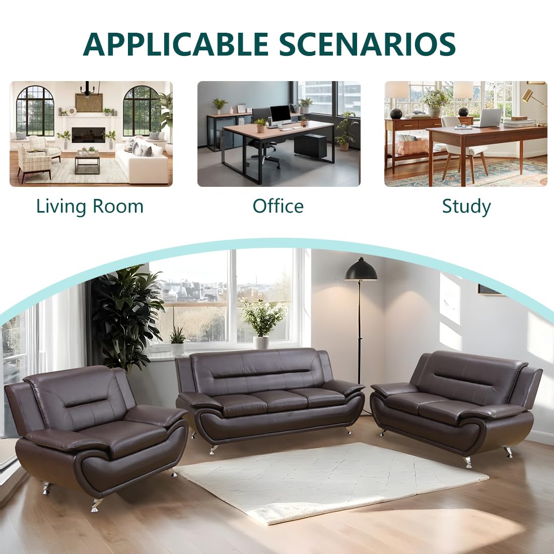 Leather Sofa Set, 2 Piece Living Room Furniture Set, Modern Couch and Loveseat Set with 3-Seater Sofa and Loveseat