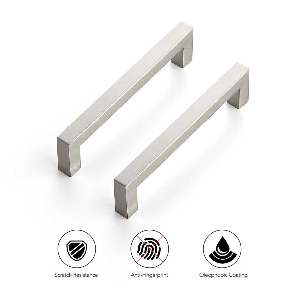 Brushed Nickel Square Cabinet Handles & Pulls 5 Inch 3 Pack