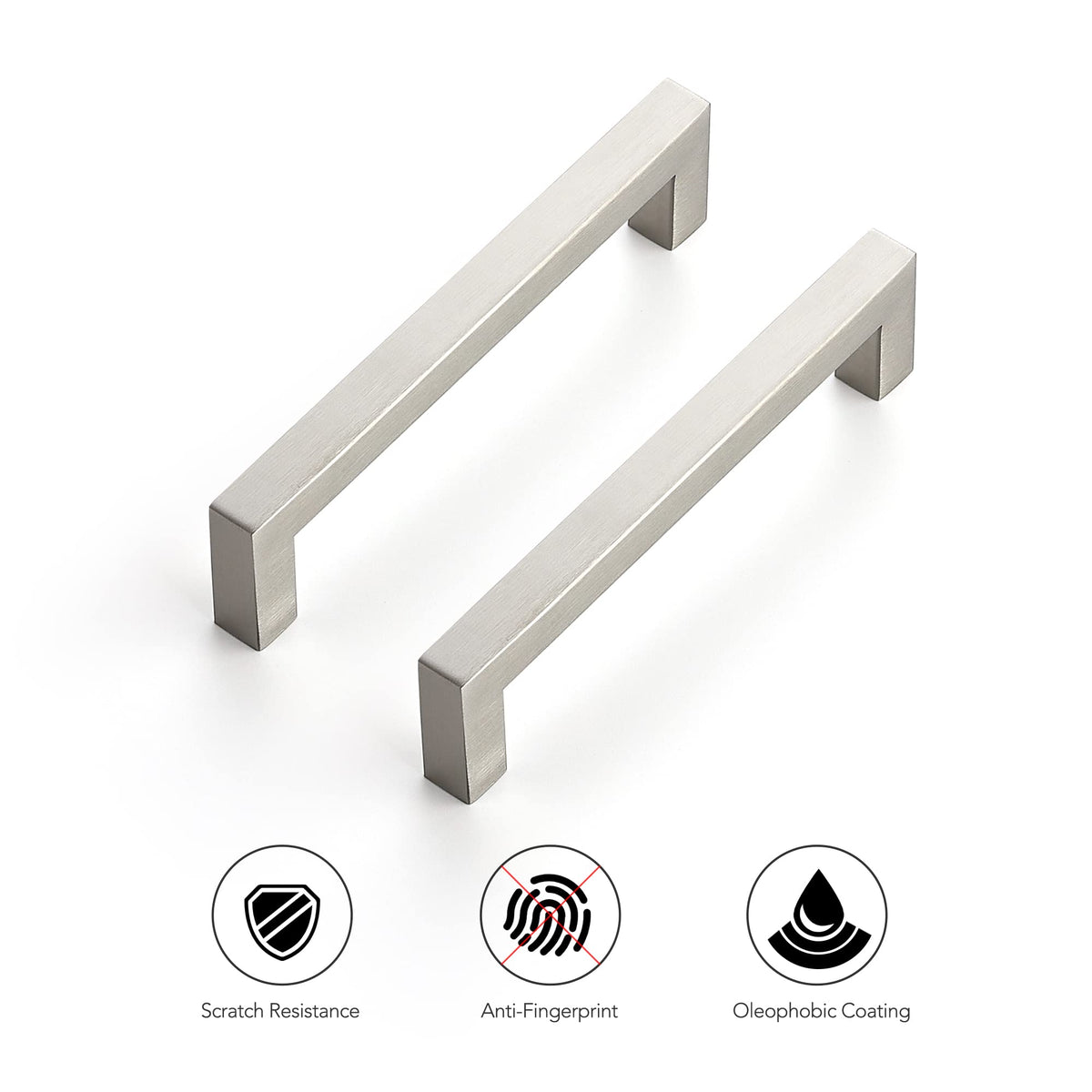 Brushed Nickel Square Cabinet Handles & Pulls 5 Inch 3 Pack