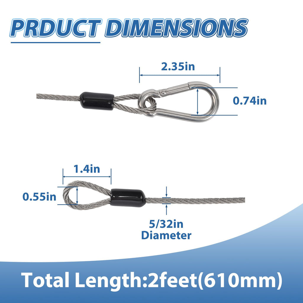 Stage Lights Safety Cables, 20 Pack Stainless Steel Security Cable for Stage DJ Party Lights, Thickened 5/32"